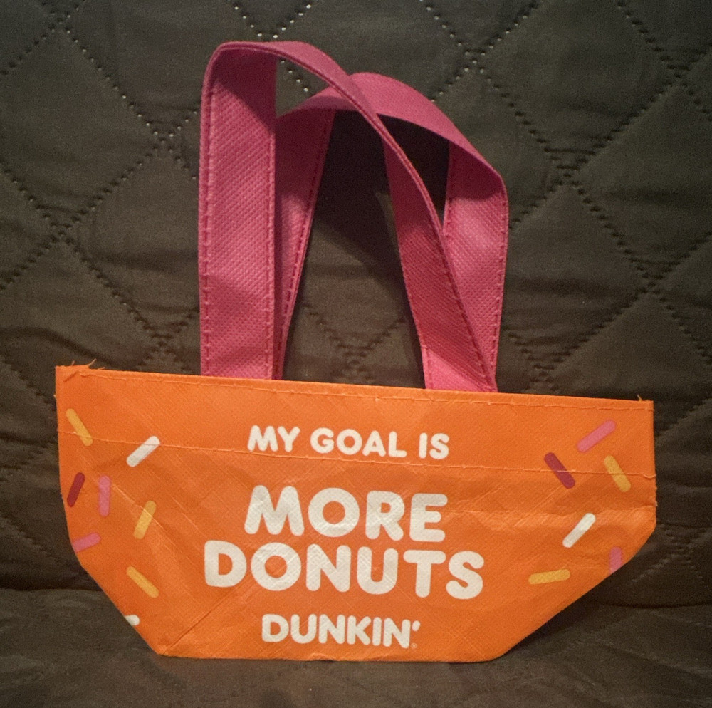 Dunkin’ Reusable Small Tote Bag “My Goal Is More Donuts” Orange Pink