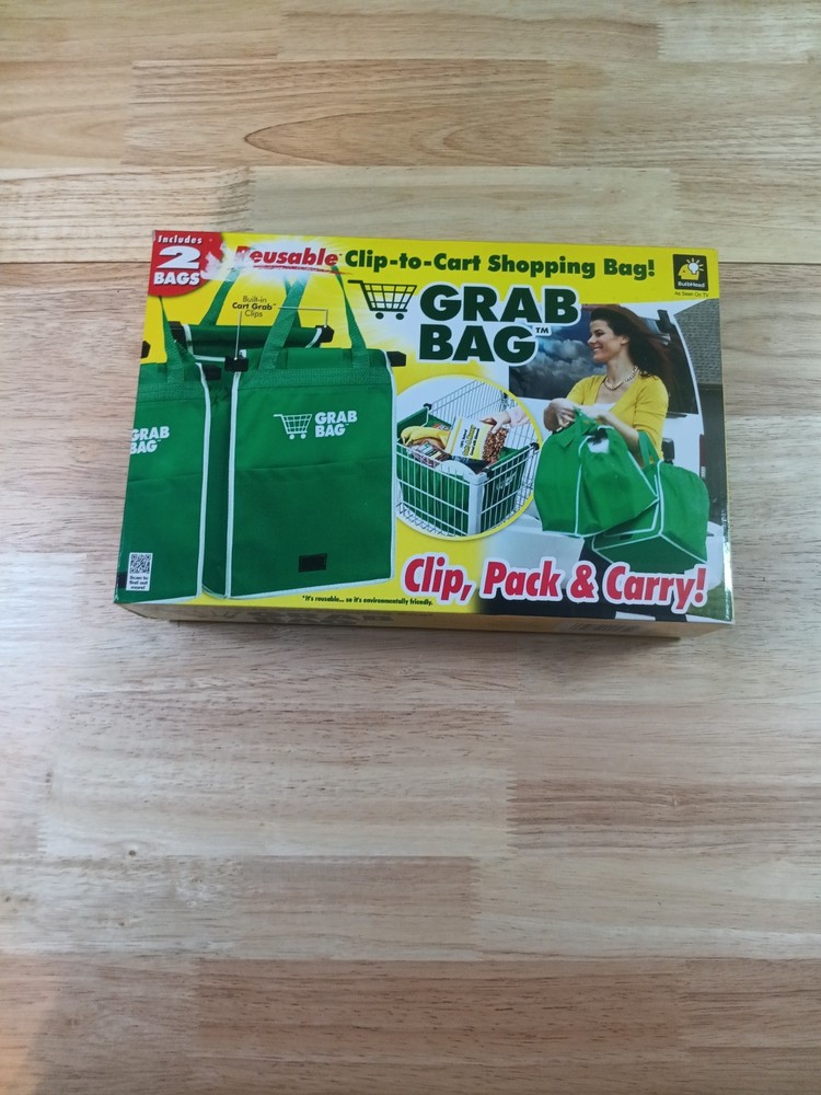 Shopping Grab Bag 2 Pack Reusable Clip to Cart with Pockets New Open Box