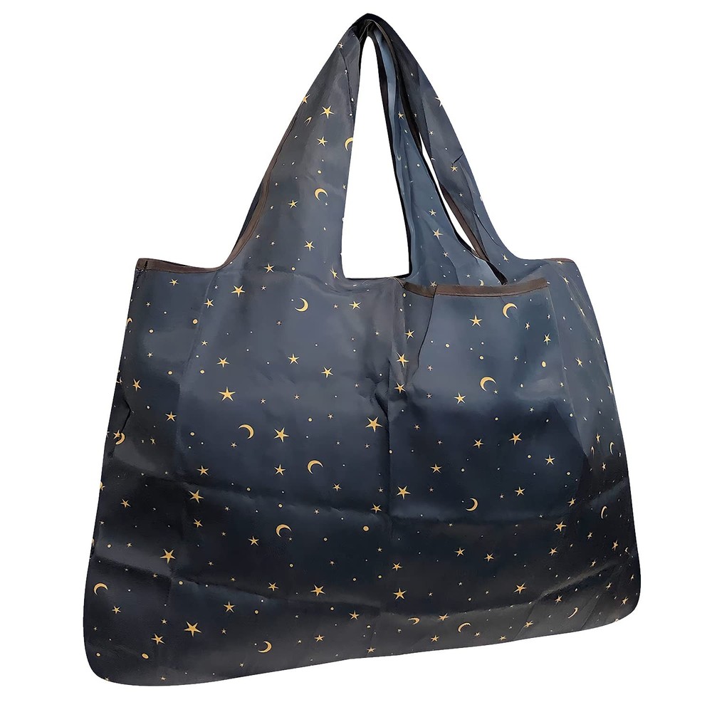 allydrew Large Foldable Tote Nylon Reusable (Single), Moon & Stars
