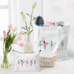 Ballerina Canvas Tote Bag – 2Pcs Ballerina Watercolor Print Makeup Bag Set, C…