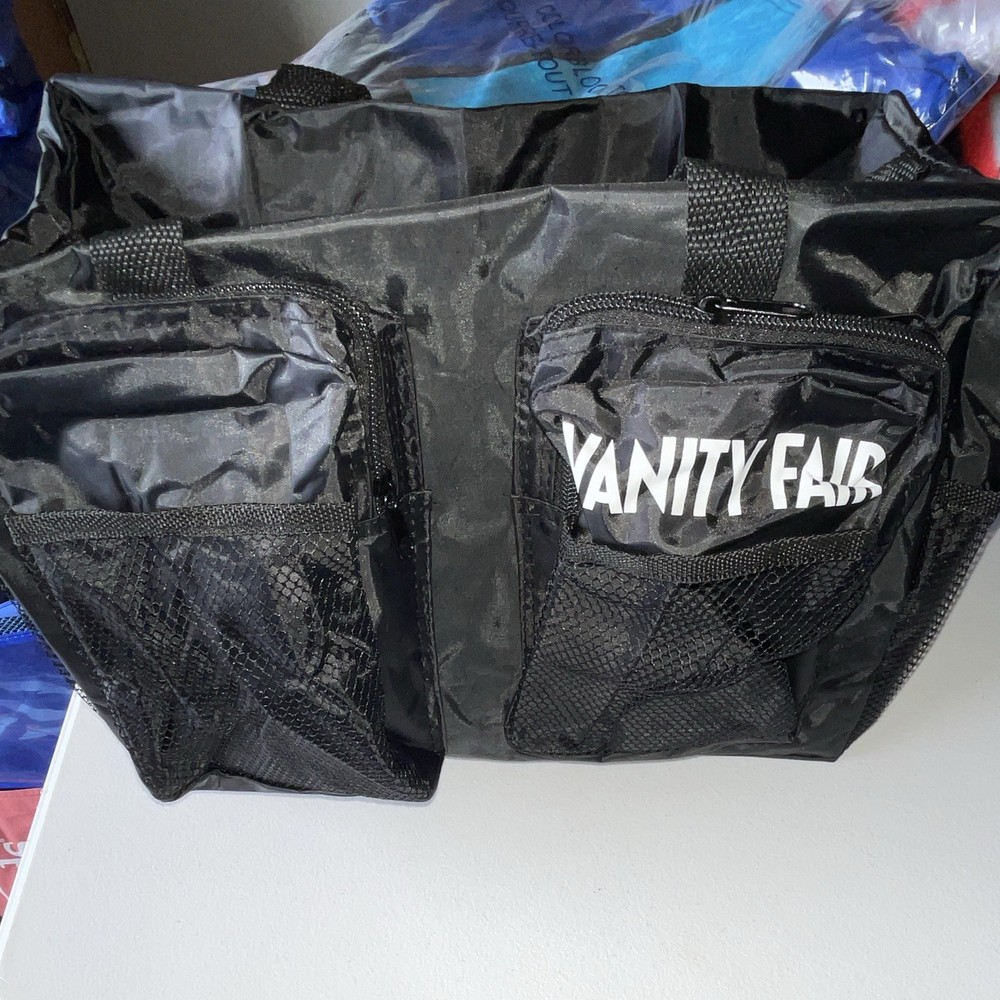 Vanity Fair Black Nylon Reusable Tote Bag with Mesh Pockets 1 Pack