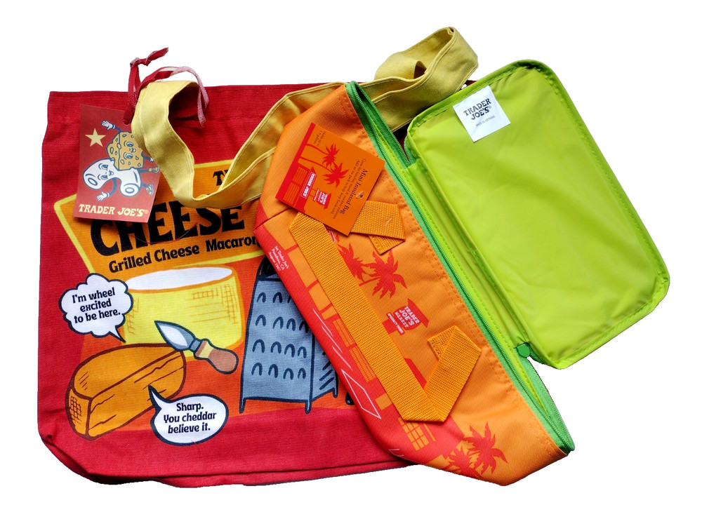 Combo Trader Joe’s Cotton Canvas Cheese Tote & Tangerine 1.5 gal Lunch Bag