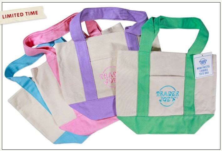4X Trader Joe’s Mini Pastel Canvas Tote Bag/ New Spring Pastel Colors 4 BAGS SET