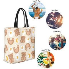 Cute Brown Teddy Bears Canvas Tote Bag Large Women Casual Shoulder Bag Handba…