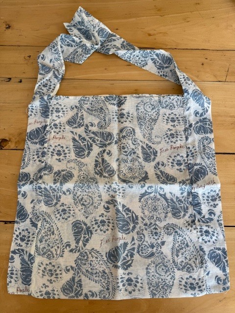 Free People Cream Linen Blue Paisley Hobo Shoulder Bag Shopping Tote 15″ x 15″