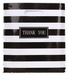 100 Pack 16×18″ Black & White Stripe Thank You Retail Shopping Bags