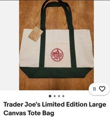 Trader Joe’s Limited Edition Large Foldable Canvas Tote Bag White Navy blue