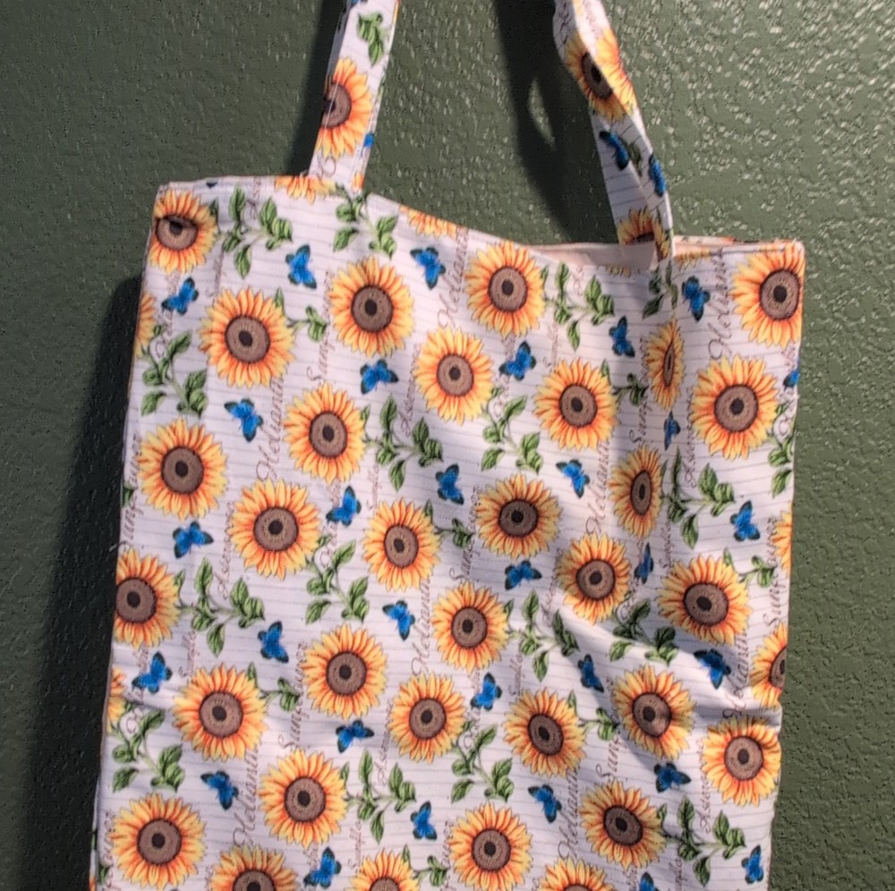 Handmade Sunflower Tote Bag with Butterflies 15.5″ x 21″ Floral Shopping Bag
