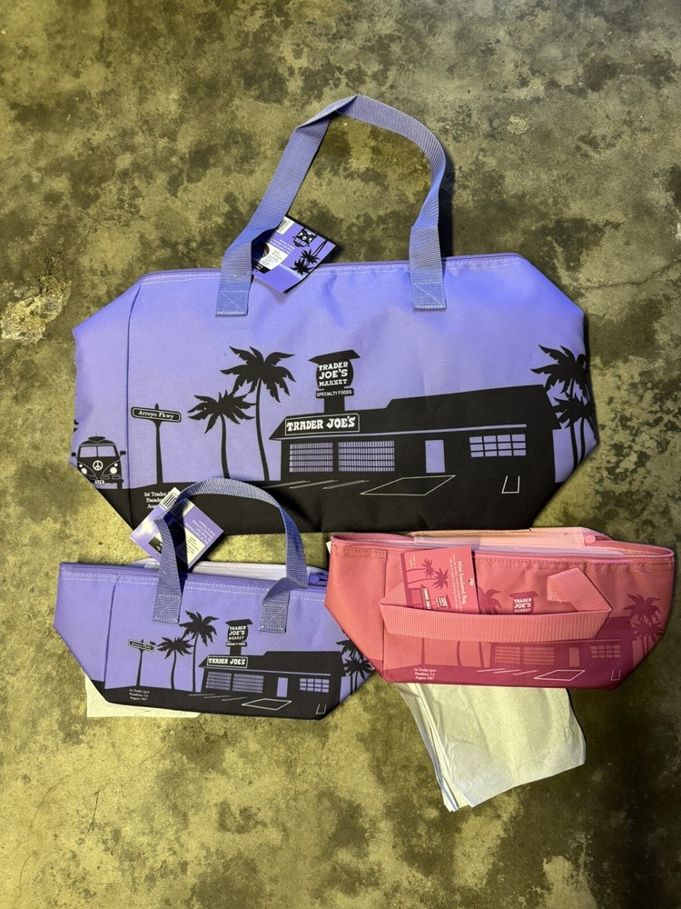 Trader Joe’s Valentines Day Large & Mini Insulated Tote 3-Bundle Pink & Lavender