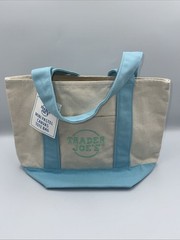 NWT Trader Joe’s Mini Pastel Canvas Tote Bag Light Blue Summer Spring