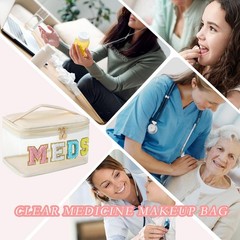 Chenille Letter Clear Medicine Makeup Bag, Large Size Waterproof 03Beige