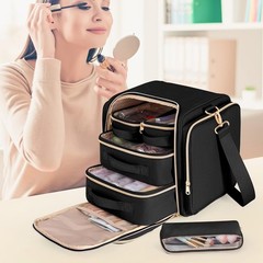 Travel Makeup Bag with 5 Removable Cases, Large Cosmetic Case Make up Black