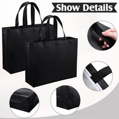 30 PCS Glossy Reusable Grocery Gift Tote Bags Handles Black 12.6×9.84×3.94 Inch