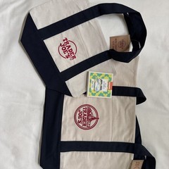 Trader Joe’s Heavy Duty Large Reusable Canvas Tote Bag Blue White w Embroidered