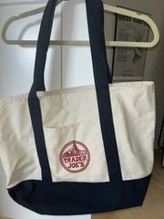 Trader Joe’s Canvas Tote Bag Foldable Beige Black Solid Reusable Shopping