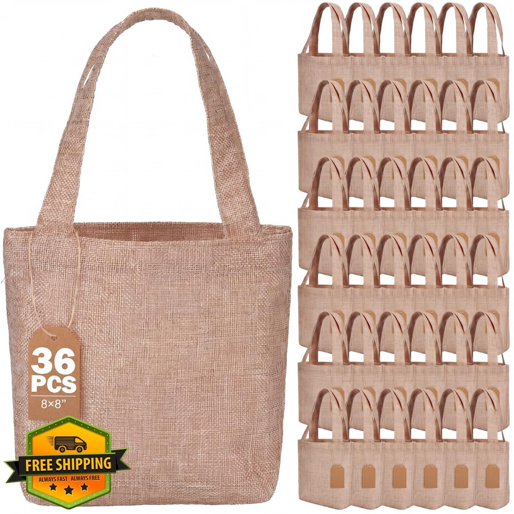 Aliceset 36 Light Brown burlap tote bags 8x8x3.2