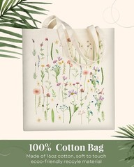 Canvas Tote Bag Aesthetic for Women, Cute Trendy Wildflowers Reusable Cloth C…