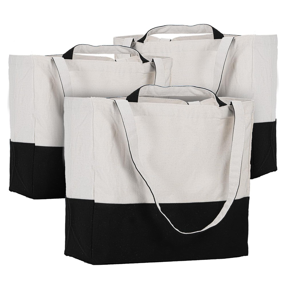 LINICE Canvas Tote Bag Reusable Grocery Bags with Long Shoulder Strap and Sho…