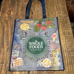 NWT New!! Whole Foods reusable Bag Fun Denim Embroidery Boho Large Machine Wash