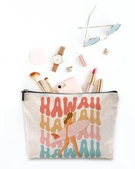Sufamb Retro Groovy Hawaii Aloha Surf Girl Makeup Bag,Summer Beach Multicolor