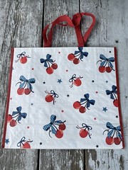 Cherry Red White Blue Shopping Gift Bag Reusable Large Tote Summer USA July 4th