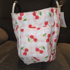 Living In Style City Tote Cherries Pink Gingham Canvas Type Large Bag NEW