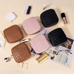 Playexen 5.5″ Small Makeup Bag for Purse, PU Leather Small, Large Plaid Brown