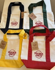 Trader Joe’s Mini Canvas Tote Bags Christmas Color Set of 4, Green,Red,Blue,Yell