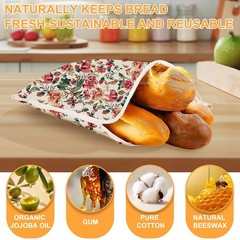 Finphoon 2-Pack Beeswax Lining Bread Bags for 17×13 Inch, Floral A