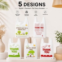 Large 100PCS White Grocery Bags – Reusable Thank You T-Shirt Bags 11”x6”x21”