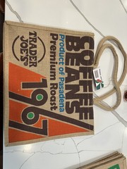 Trader Joe’s Tote Jute Bag Reusable 1967 Pasadena Anniversary Coffee Beans NWT