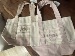 Trader Joe’s Small Reusable Tote Bags 2-Pack Pink/Beige Stripe 13x6x10