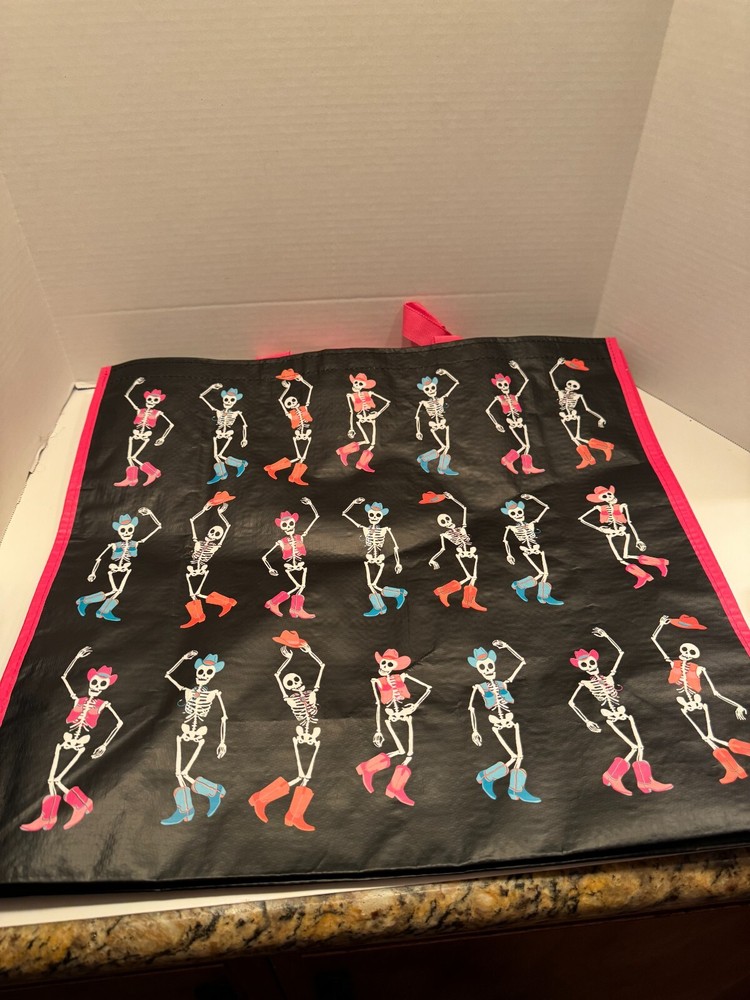Marshall’s/Homegoods Reusable Plastic Tote Bag Dancing Skeletons- Sugar Skulls