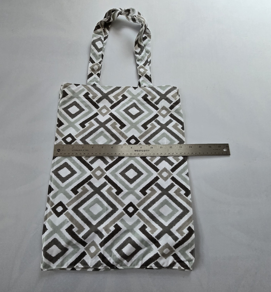 Geometric Canvas Foldable Reusable Tote Bag Stain Repellent 15 x 17 Gray White