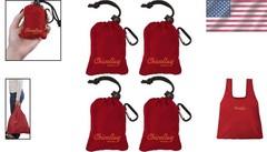 Convenient Compact Grocery Bags with Carabiner – 25 lbs Capacity Red Set of 4