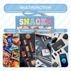 Siwara Snack Bags Clear Pouch Travel Makeup Bag Chenille Letter Blue-Snack