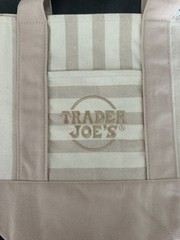 Trader Joes Striped Mini Canvas Tote Bag Limited Edition Summer Beige, nude tan