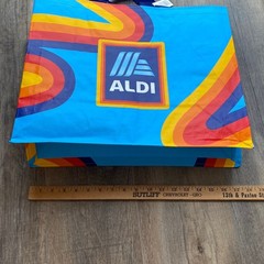NEW Aldi Reusable Grocery Tote Bag Retro Blue Multi Color Swirl Shopping Bag