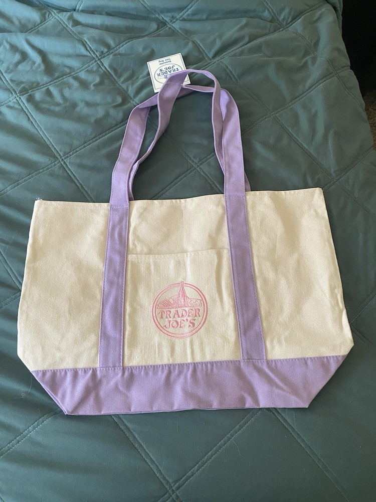 Trader Joe’s Canvas Reusable Shopping Bag lavender 20x6x12in Foldable Tote