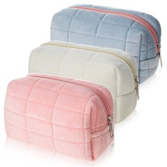 3 Pcs Plush Makeup Bag approx. 4.13 x 6.69 inches, pink, blue, white