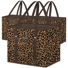 3 PCS Leopard Reusable Grocery Shopping Bags Foldable Reinforced Handle Tote