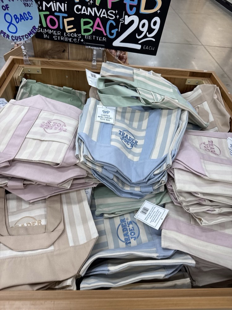 Trader Joe’s Mini Pastel Stripe Canvas Tote Bag Limited Edition Set Of 4-BNWT
