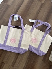 Trader Joe’s Swellendam Foldable Canvas Tote Bags Beige Purple Set of 2