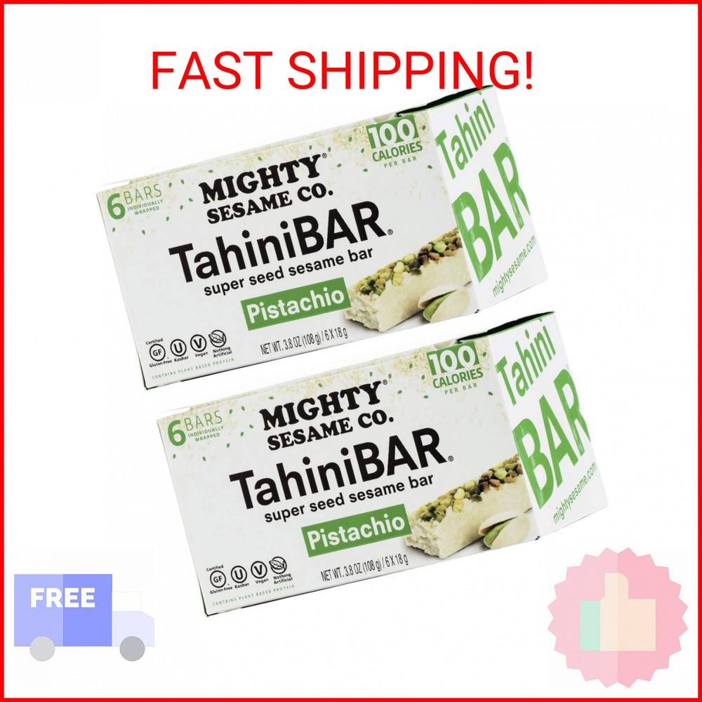 Mighty Sesame TahiniBars With Pistachio (2 Pack Total 12 Bars) 100 Calorie Bar,