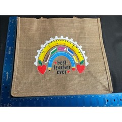 Teacher Appreciation Burlap Jute Tote Bag Rainbow Apple Leopard Print Reusable