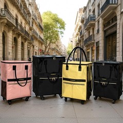 Reusable Grocery Bag on 5 Wheels, Foldable Rolling Tote Bag with Handle and Z…