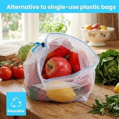 12 PCS Reusable Produce Bags Washable Mesh Grocery Drawstring 3 Sizes Storage