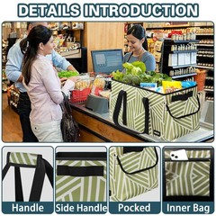 Extra Large Utility Tote Bag Hard Bottom Heavy Duty Grocery 22.5x11x12 Inch