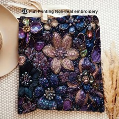 1pc Elegant Beaded Floral Shoulder Bag, 14x16in – Reusable Polyester Tote