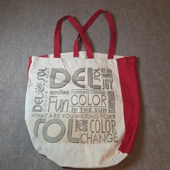 Del Sol Color Change Canvas Reusable Tote Typography Beige Red 15×14.5 in